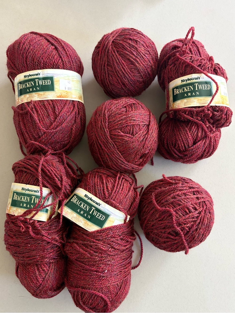 Stylecraft Bracken Tweed Aran Yarn - Deep Berry Red (7 Balls) Same Color.